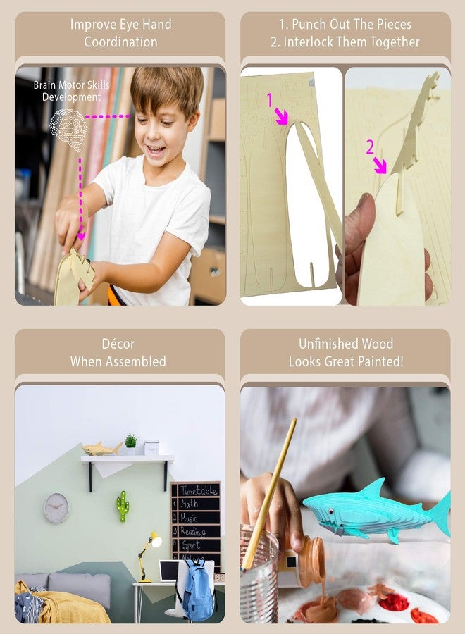 Puzzled 3D Puzzle Shark Wood Craft Construction Model Kit, Fun Unique and Educational DIY Wooden Toy Assemble Model Unfinished Crafting Hobby Puzzle, Build and Paint for Decoration 30 Pieces Pack - Image 3
